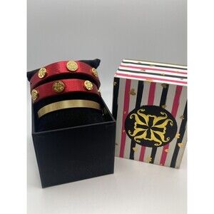 Rustic Cuff Matallic Red Double Wrap Bracelet & Gold Wire Bracelet Set New